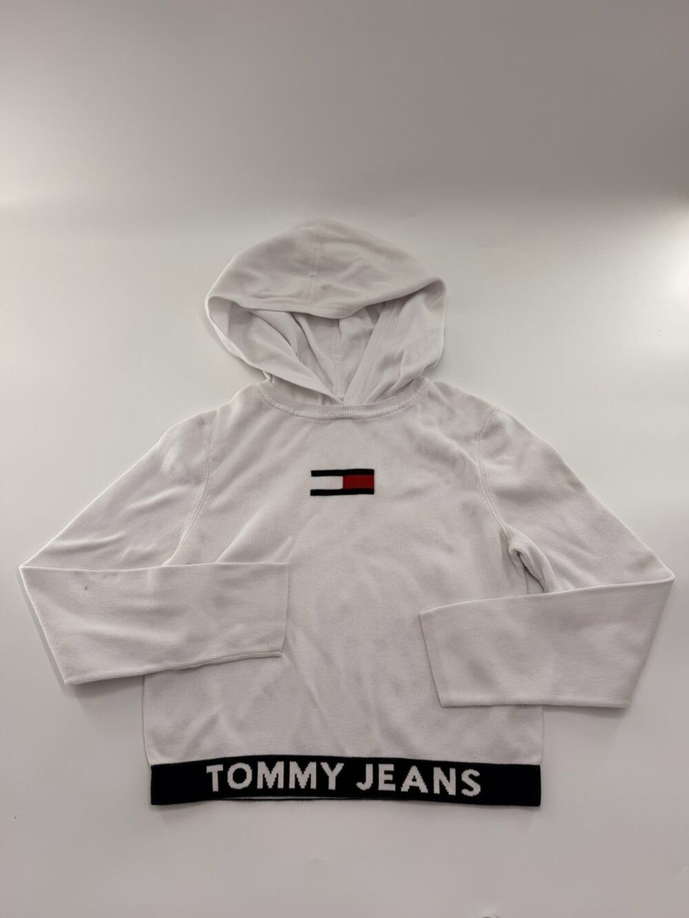 Tommy Hilfiger Tommy Jeans Sweater Hoodie Pullover White Flag Women’s Large Crop